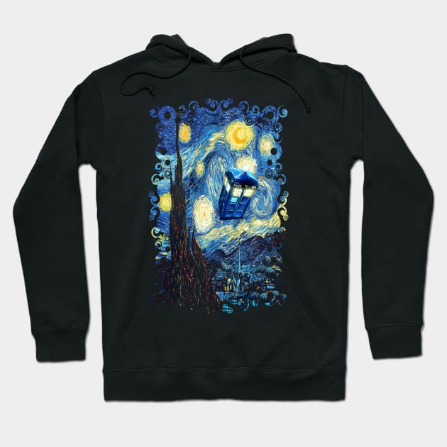 Blue Phone booth starry the night Hoodie by Dezigner007